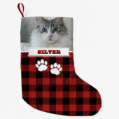 Personalized Rustic Red Buffalo Cat Name Photo スモールクリスマスストッキング (正面)