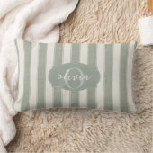 Personalized Rustic Sage Green Srtiped ランバークッション (ブランケット)