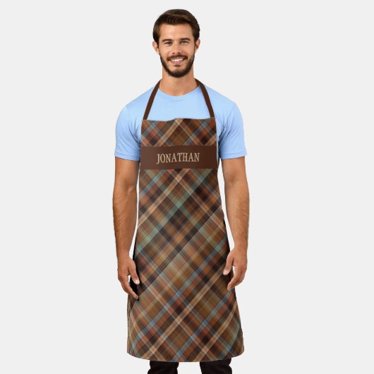 Personalized Rustic Tartan Plaid Cooking Grilling エプロン (着用した状態)
