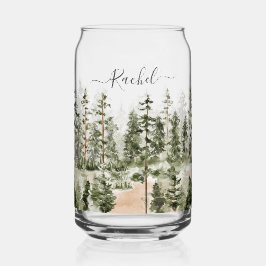 Personalized Rustic Watercolor Green Forest ガラス缶 (正面)