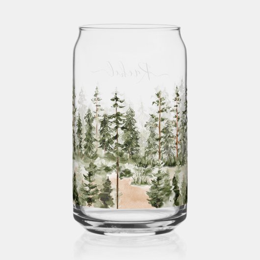 Personalized Rustic Watercolor Green Forest ガラス缶 (裏面)