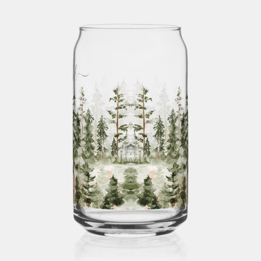 Personalized Rustic Watercolor Green Forest ガラス缶 (左)