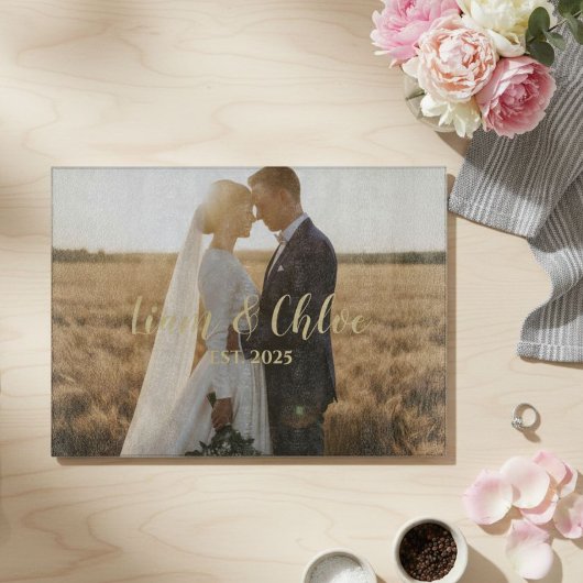 Personalized Rustic Wedding Photo Custom Names カッティングボード