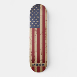 Personalized Rustic Wood Patriotic American Flag スケートボード