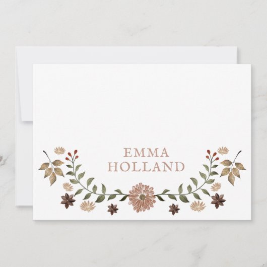 Personalized Rustic Woodland Botanical Note Cards 案内状 (正面)