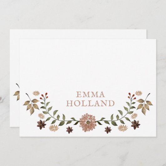 Personalized Rustic Woodland Botanical Note Cards 案内状 (正面/裏面)