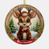 Personalized Rustic Xmas Pine Wood Decor 🦌🎄 セラミックオーナメント (正面)