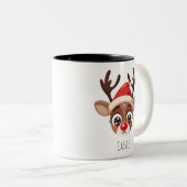 Personalized Sad Reindeer Mug – Custom Name Gift ツートーンマグカップ (正面右)