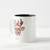 Personalized Sad Reindeer Mug – Custom Name Gift ツートーンマグカップ (正面左)