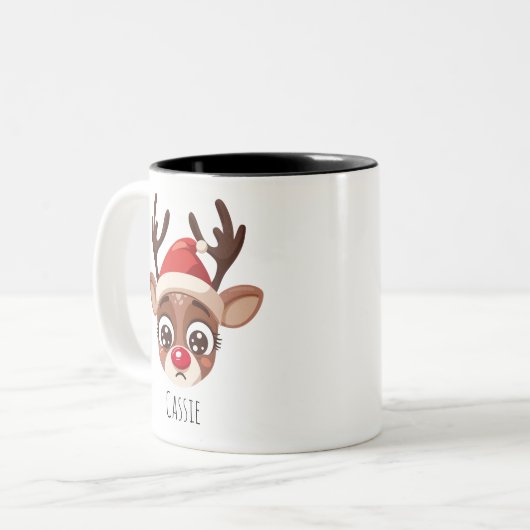 Personalized Sad Reindeer Mug – Custom Name Gift ツートーンマグカップ (正面左)