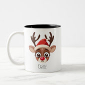 Personalized Sad Reindeer Mug – Custom Name Gift ツートーンマグカップ (左)