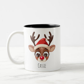 Personalized Sad Reindeer Mug – Custom Name Gift ツートーンマグカップ