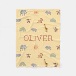 Personalized Safari Animal Baby Blanket with Name フリースブランケット