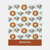 Personalized Safari Animal Pastel Lion Elephant フリースブランケット (正面)