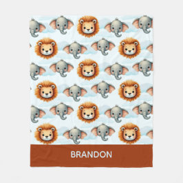Personalized Safari Animal Pastel Lion Elephant フリースブランケット