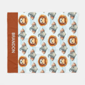 Personalized Safari Animal Pastel Lion Elephant フリースブランケット (正面(横))