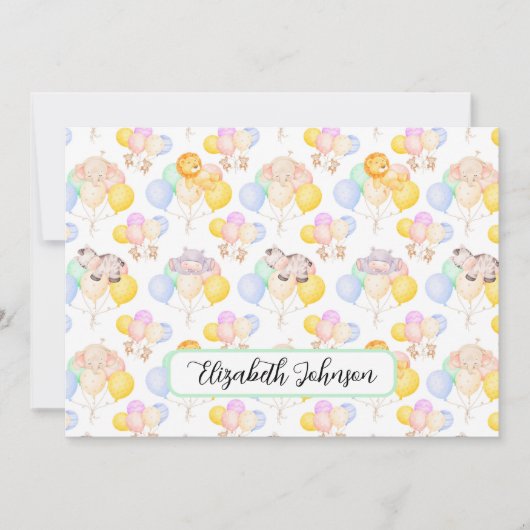 Personalized Safari Animals Baby Shower Note Card ノートカード (正面)