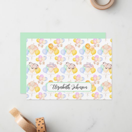 Personalized Safari Animals Baby Shower Note Card ノートカード (正面/裏面インサイチュ)