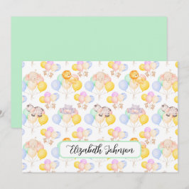 Personalized Safari Animals Baby Shower Note Card ノートカード
