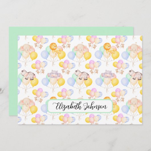 Personalized Safari Animals Baby Shower Note Card ノートカード (正面/裏面)