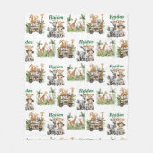 Personalized Safari Baby Name Jungle Animal フリースブランケット (正面)