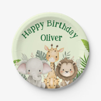 Personalized Safari Birthday Paper Plates ペーパープレート