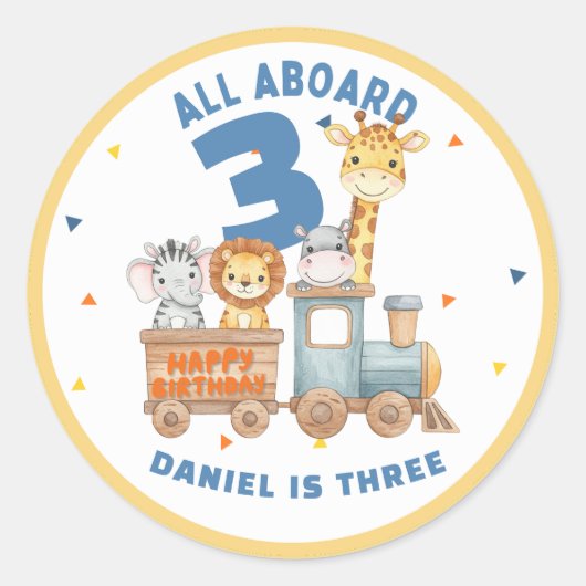Personalized Safari Train Birthday Toddler Sticker ラウンドシール (正面)