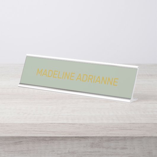 Personalized Sage & Gold Modern Desk Name Plate デスクネームプレート (正面)