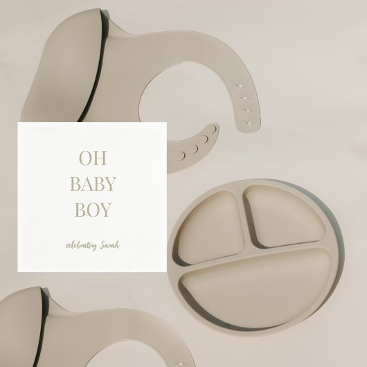 Personalized Sage Green Baby Boy Shower スタンダードカクテルナプキン