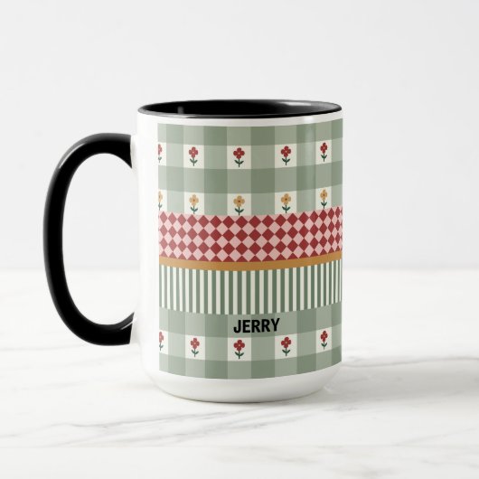 Personalized Sage Green Floral Name Mug マグカップ (左)