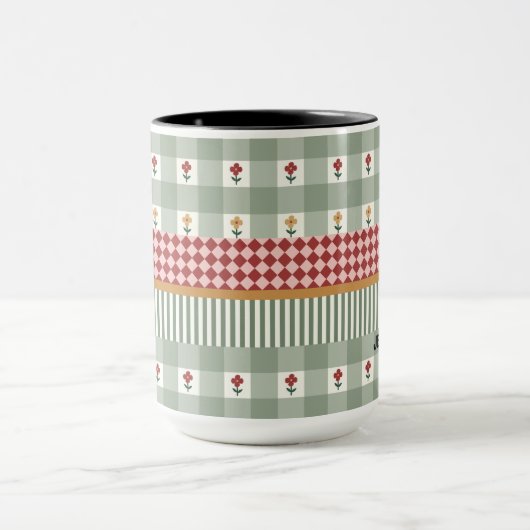 Personalized Sage Green Floral Name Mug マグカップ (中央)