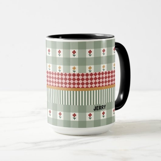 Personalized Sage Green Floral Name Mug マグカップ (正面右)