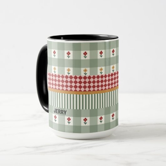 Personalized Sage Green Floral Name Mug マグカップ (正面左)