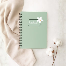Personalized Sage Green Flower Spiral Notebook ノートブック