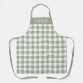 Personalized Sage Green Gingham Check Pattern エプロン (正面)