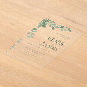 Personalized Sage Green Minimal Botanical Wedding  アクリル招待状 (レイダウン)