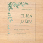 Personalized Sage Green Minimal Botanical Wedding  アクリル招待状 (正面)