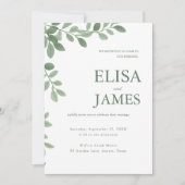 Personalized Sage Green Minimal Botanical Wedding  招待状 (正面)