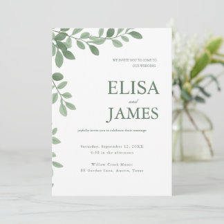 Personalized Sage Green Minimal Botanical Wedding  招待状