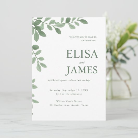 Personalized Sage Green Minimal Botanical Wedding  招待状 (スタンド正面)