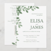 Personalized Sage Green Minimal Botanical Wedding  招待状 (正面/裏面)