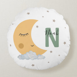 Personalized Sage Green Moon Nursery Throw Pillow ラウンドクッション
