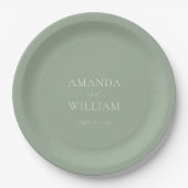 Personalized Sage Green Wedding Paper Plates ペーパープレート (正面)