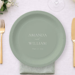 Personalized Sage Green Wedding Paper Plates ペーパープレート