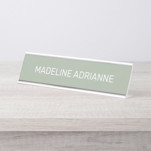 Personalized Sage & White Modern Desk Name Plate デスクネームプレート (正面)