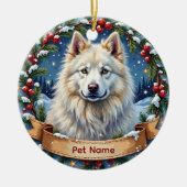 Personalized Samoyed Christmas セラミックオーナメント (正面)