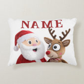 Personalized Santa and Reindeer Christmas アクセントクッション (正面)