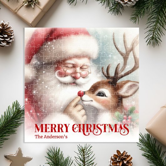 Personalized Santa and Rudolph Kids Christmas Gift ジグソーパズル