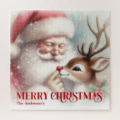 Personalized Santa and Rudolph Kids Christmas Gift ジグソーパズル (縦)