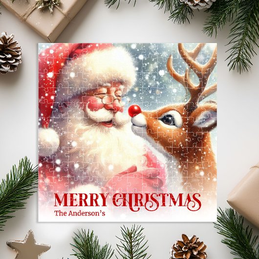 Personalized Santa and Rudolph Kids Xmas Puzzle ジグソーパズル